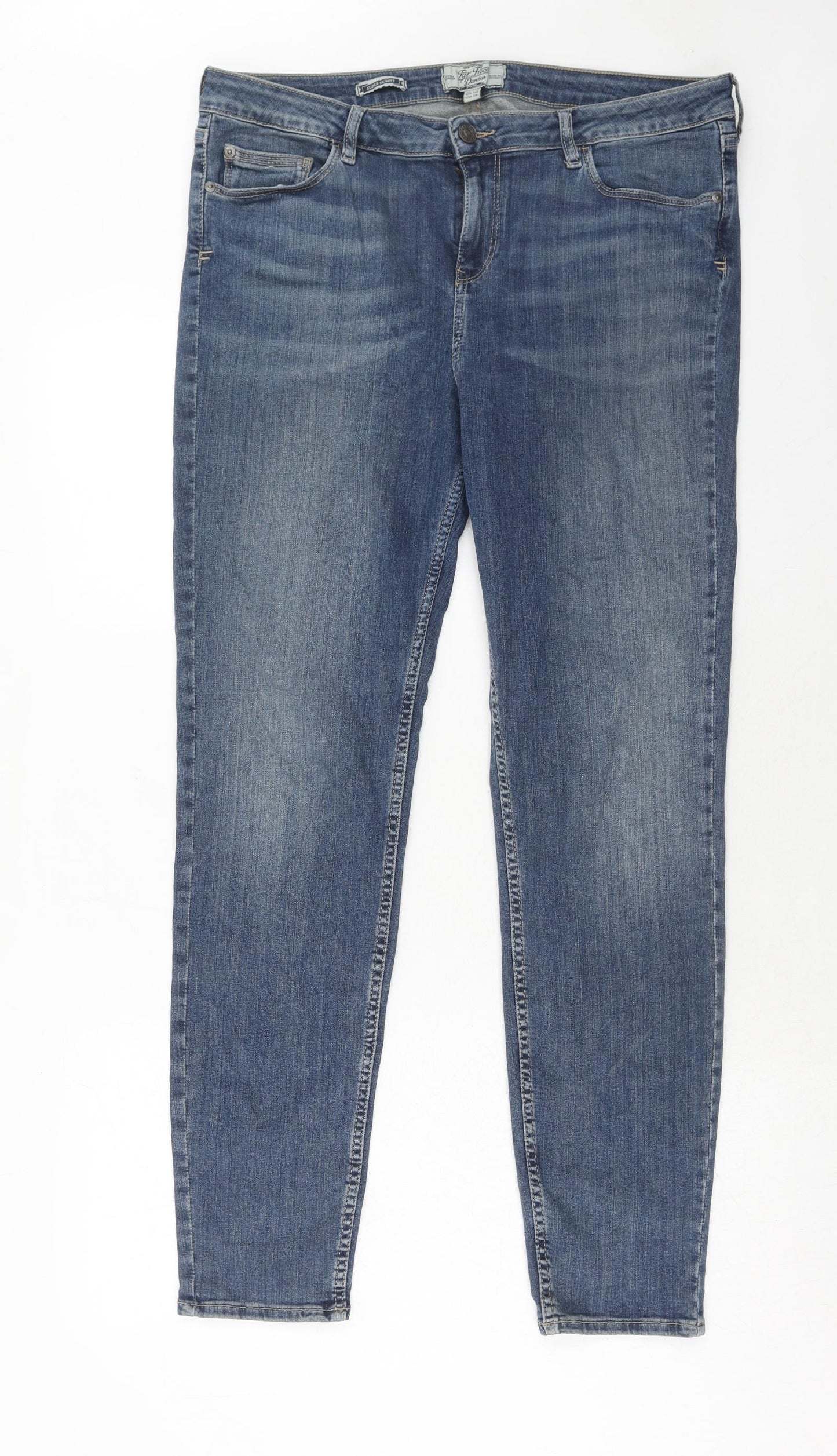 Fat Face Womens Blue Cotton Skinny Jeans Size 16 Regular Zip