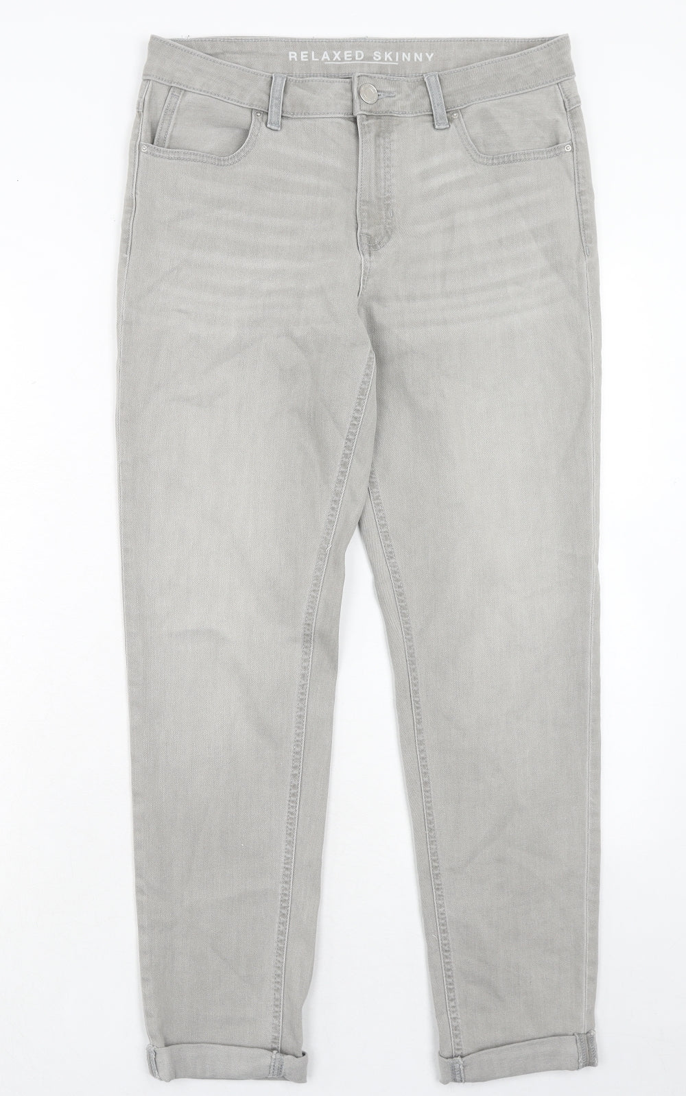 Marks and Spencer Womens Grey Cotton Skinny Jeans Size 10 Relaxed Zip