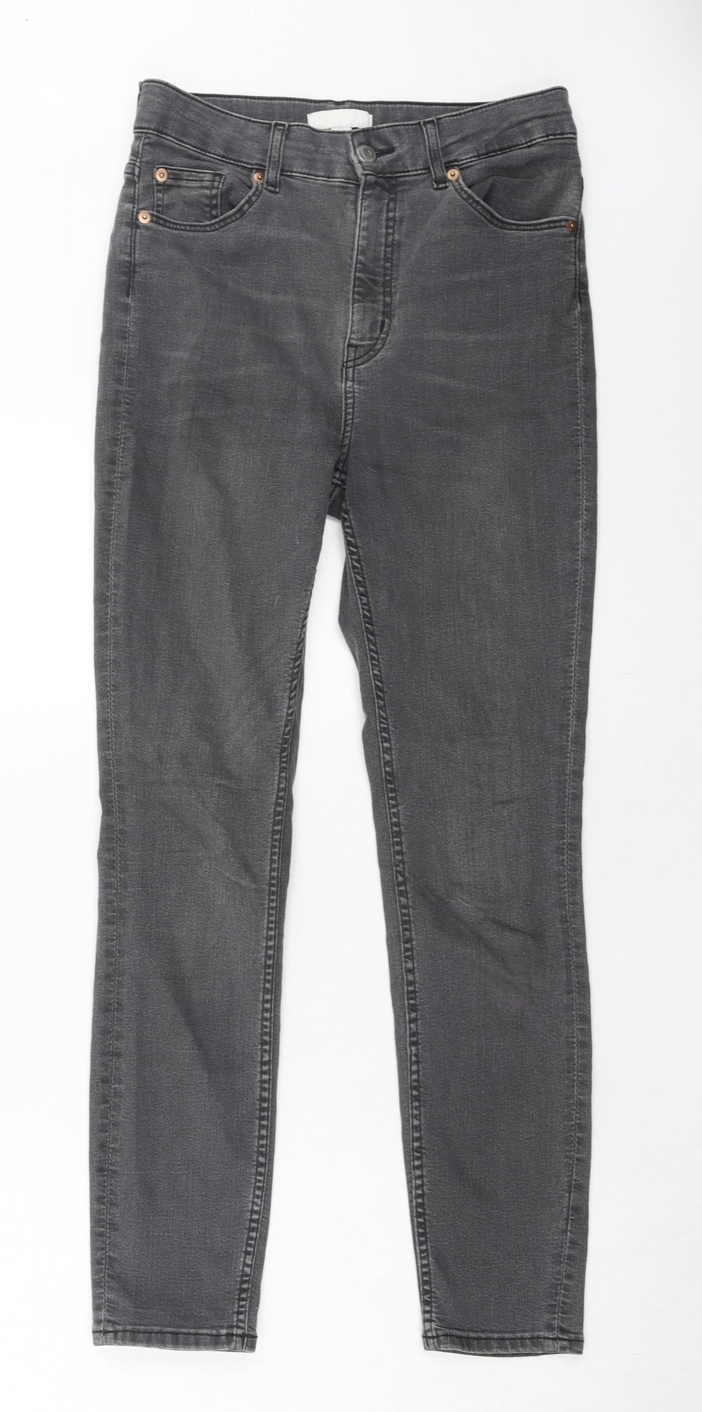 H&M Womens Grey Cotton Skinny Jeans Size 12 Regular Zip