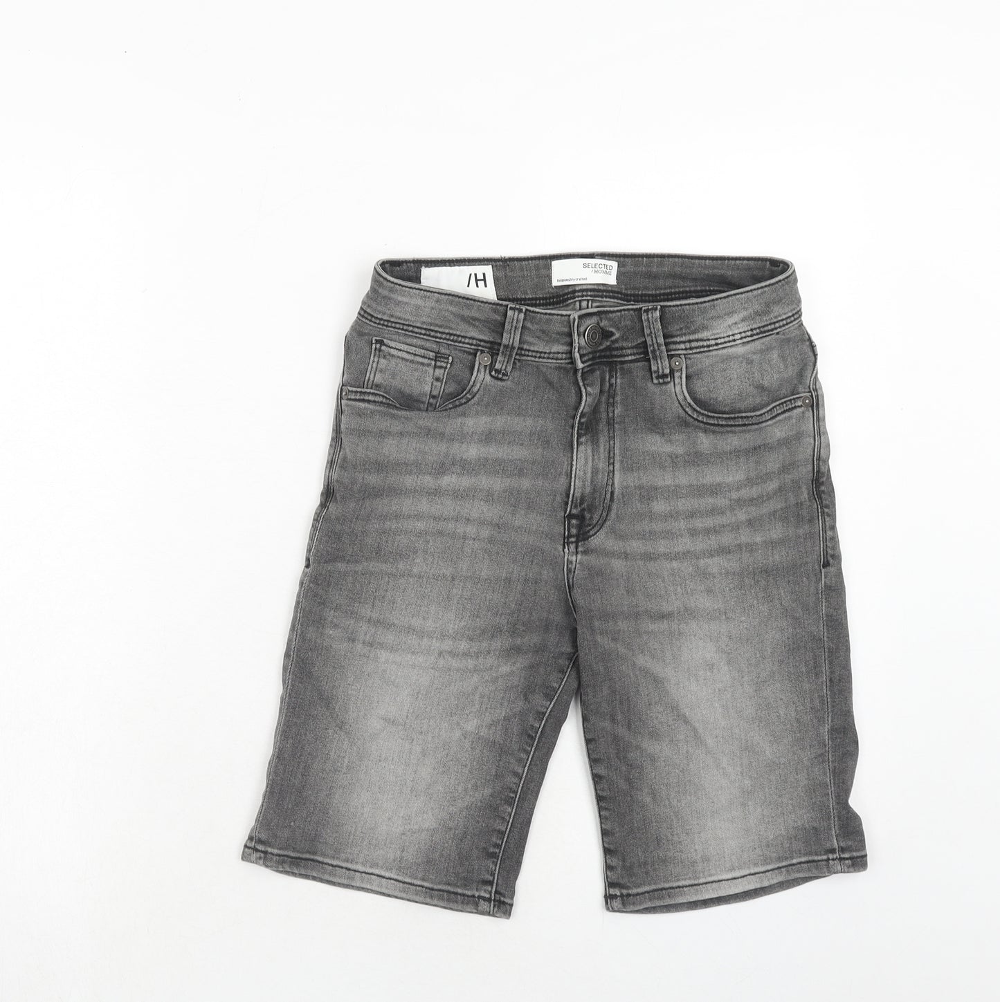 Selected Homme Mens Grey Cotton Chino Shorts Size XS Regular Zip