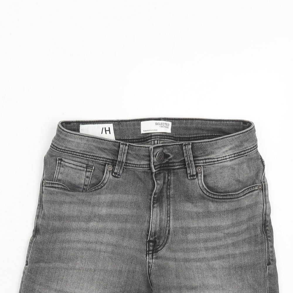 Selected Homme Mens Grey Cotton Chino Shorts Size XS Regular Zip