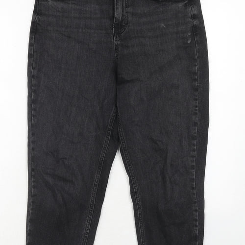 Marks and Spencer Womens Black Cotton Mom Jeans Size 12 Regular Zip