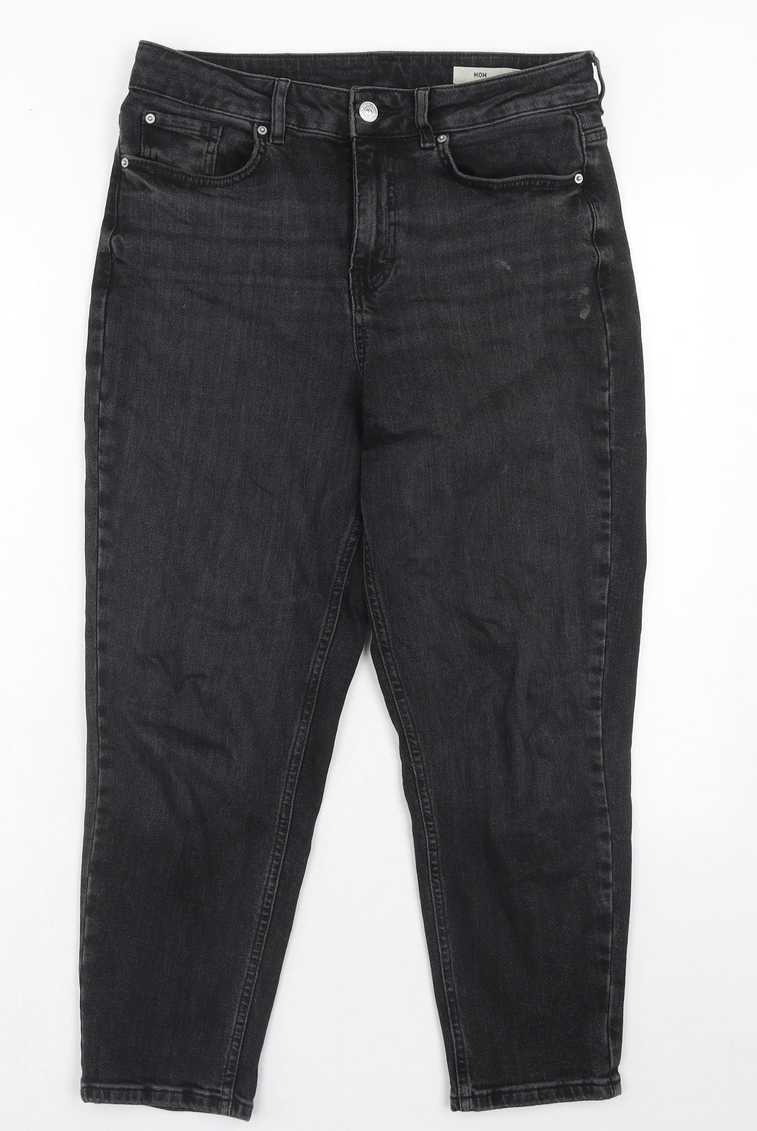Marks and Spencer Womens Black Cotton Mom Jeans Size 12 Regular Zip