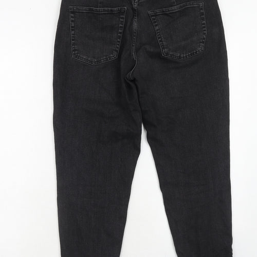 Marks and Spencer Womens Black Cotton Mom Jeans Size 12 Regular Zip
