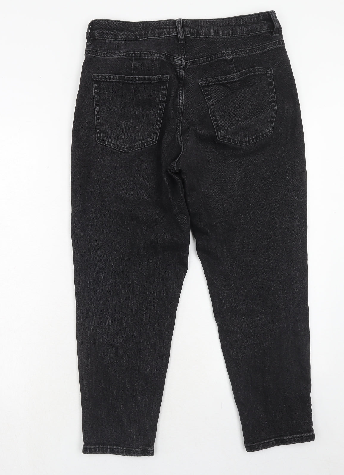 Marks and Spencer Womens Black Cotton Mom Jeans Size 12 Regular Zip