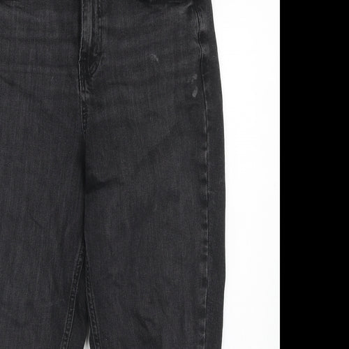 Marks and Spencer Womens Black Cotton Mom Jeans Size 12 Regular Zip