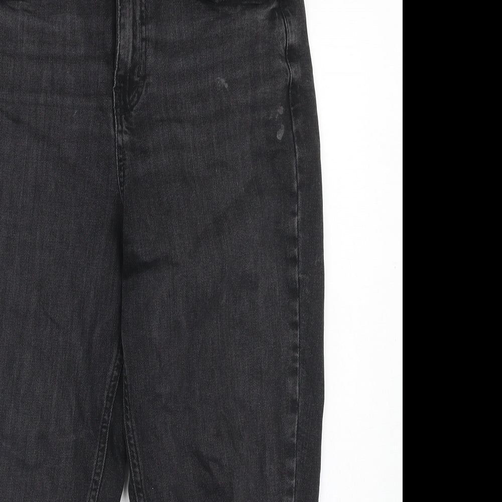 Marks and Spencer Womens Black Cotton Mom Jeans Size 12 Regular Zip