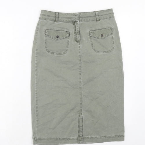 Monsoon Womens Green Cotton Cargo Skirt Size 8 Hook & Eye