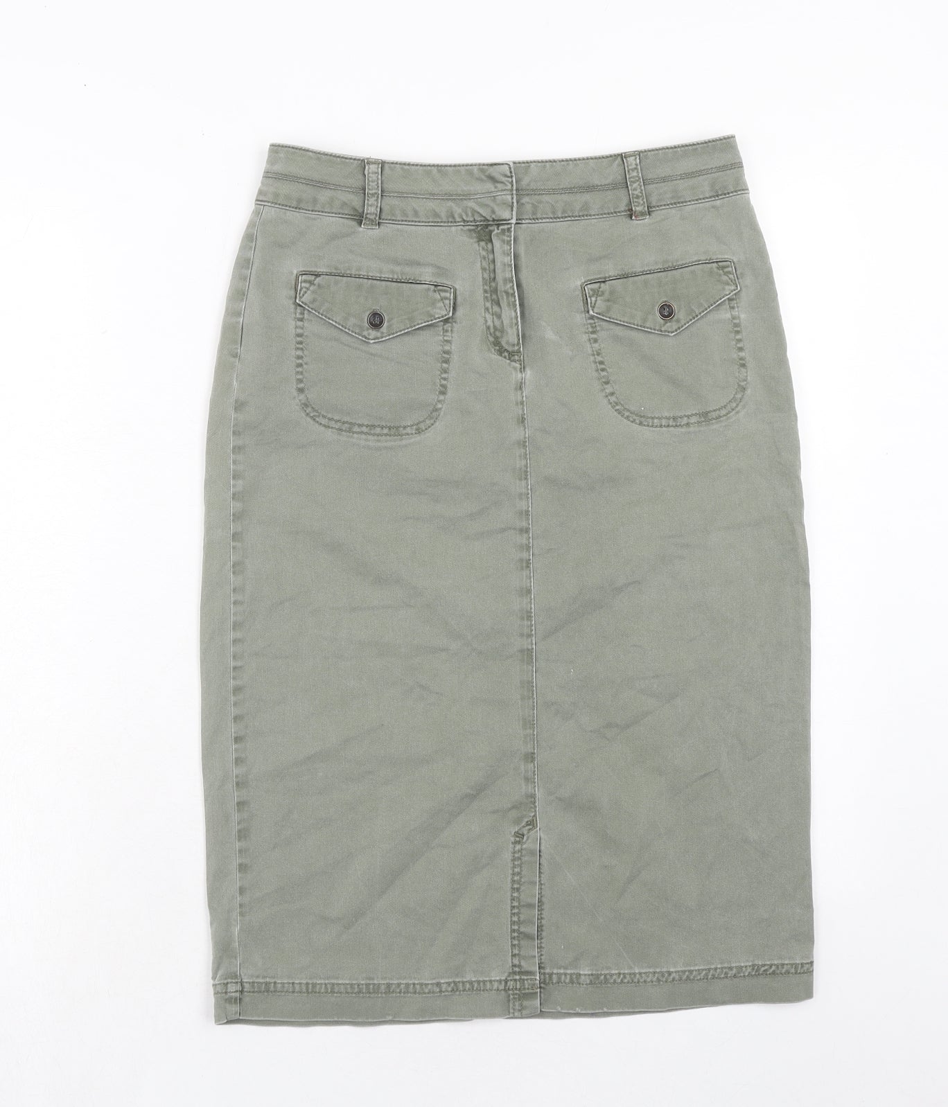 Monsoon Womens Green Cotton Cargo Skirt Size 8 Hook & Eye
