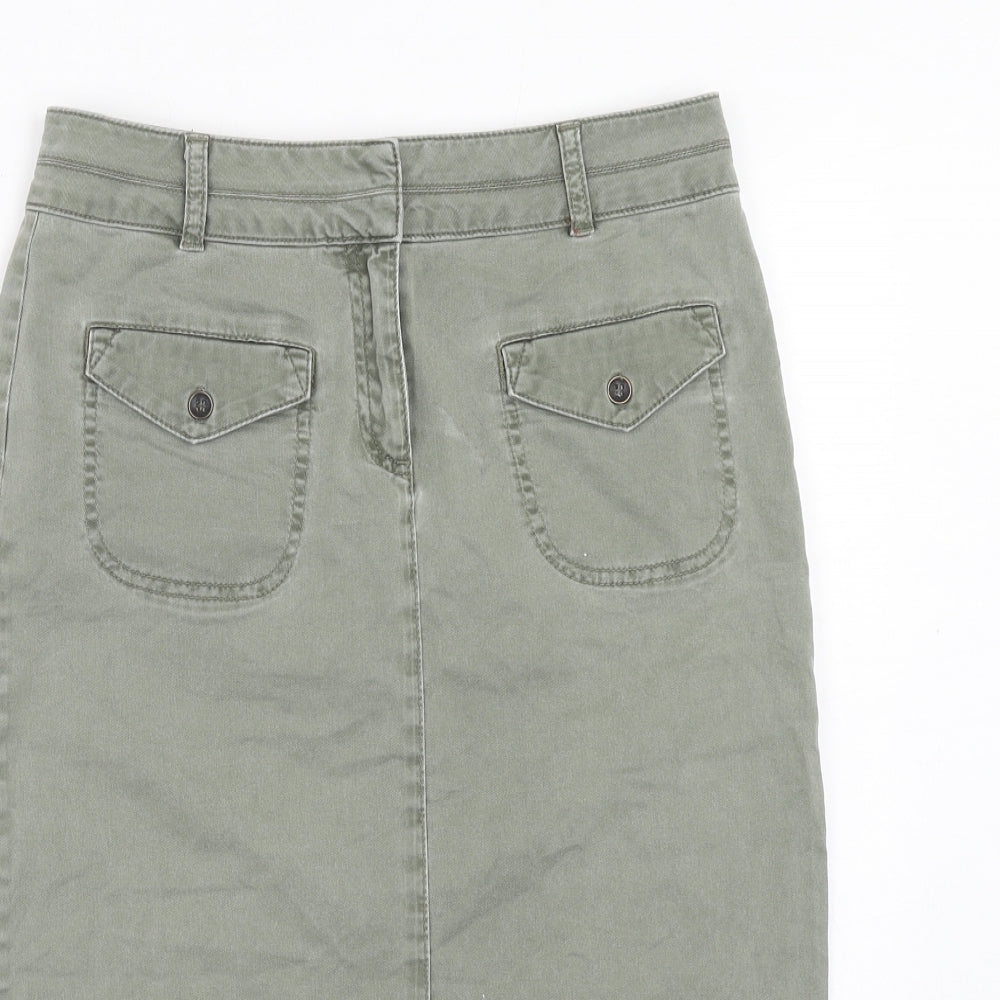 Monsoon Womens Green Cotton Cargo Skirt Size 8 Hook & Eye