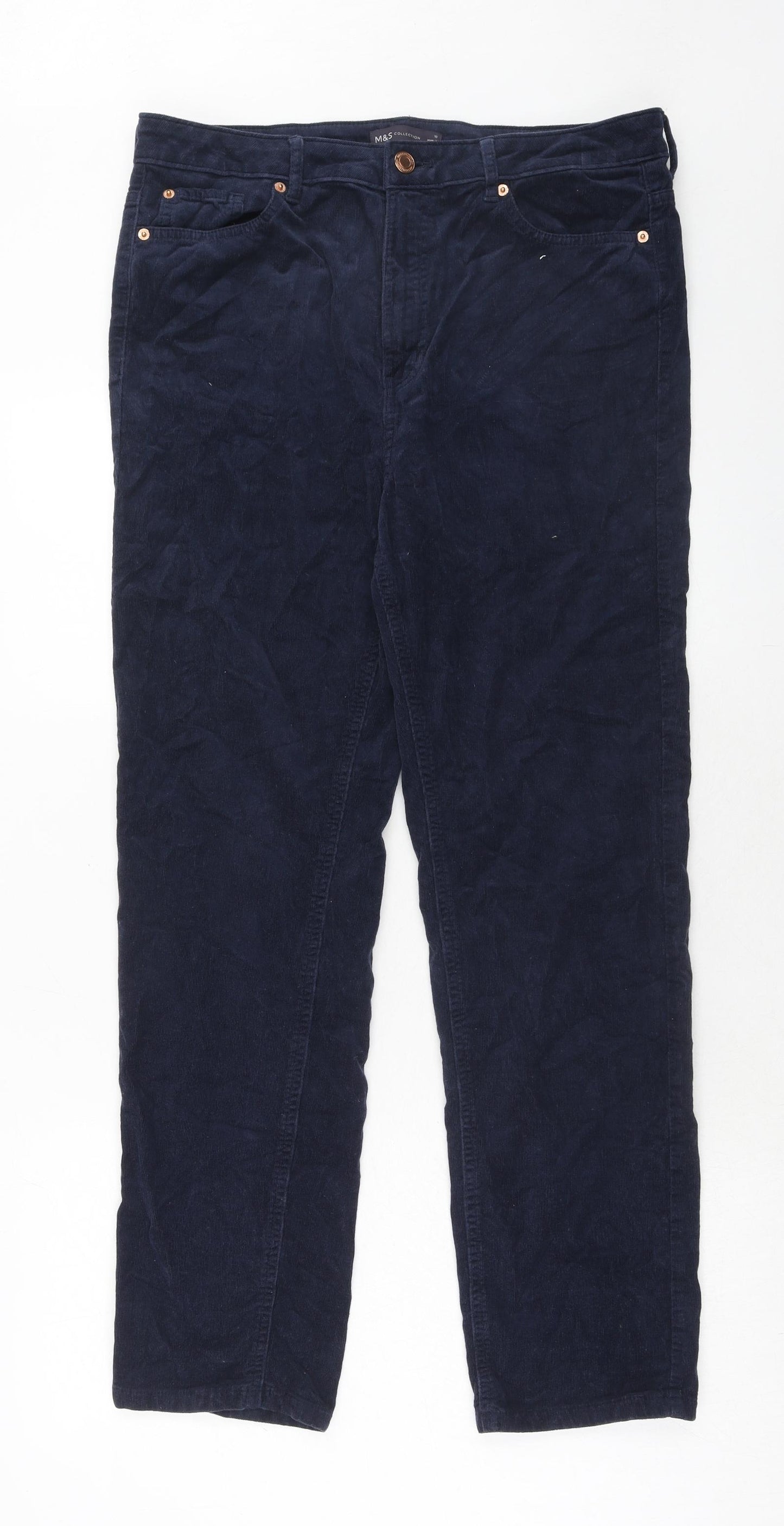 Marks and Spencer Womens Blue Cotton Trousers Size 16 Regular Zip
