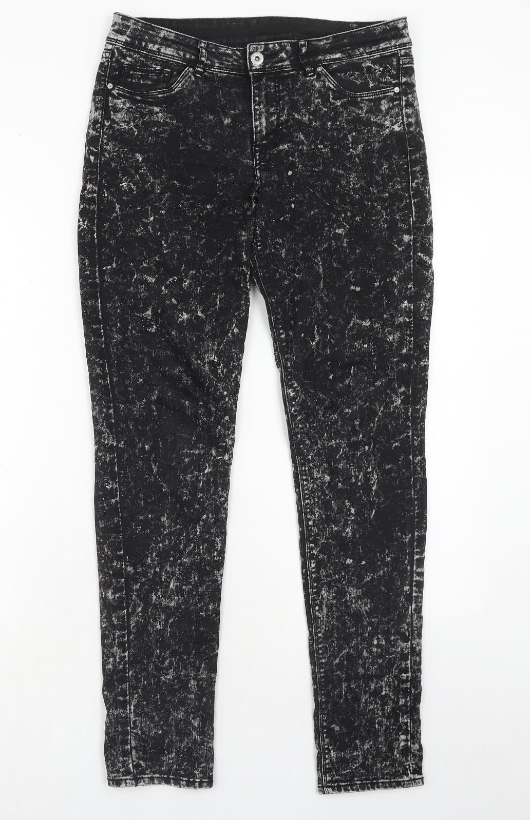 H&M Womens Black Cotton Skinny Jeans Size 14 Regular Zip