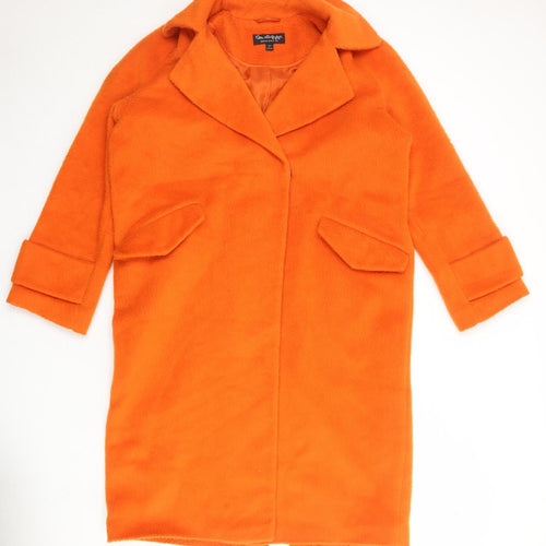 Miss Selfridge Womens Orange Overcoat Coat Size L Snap