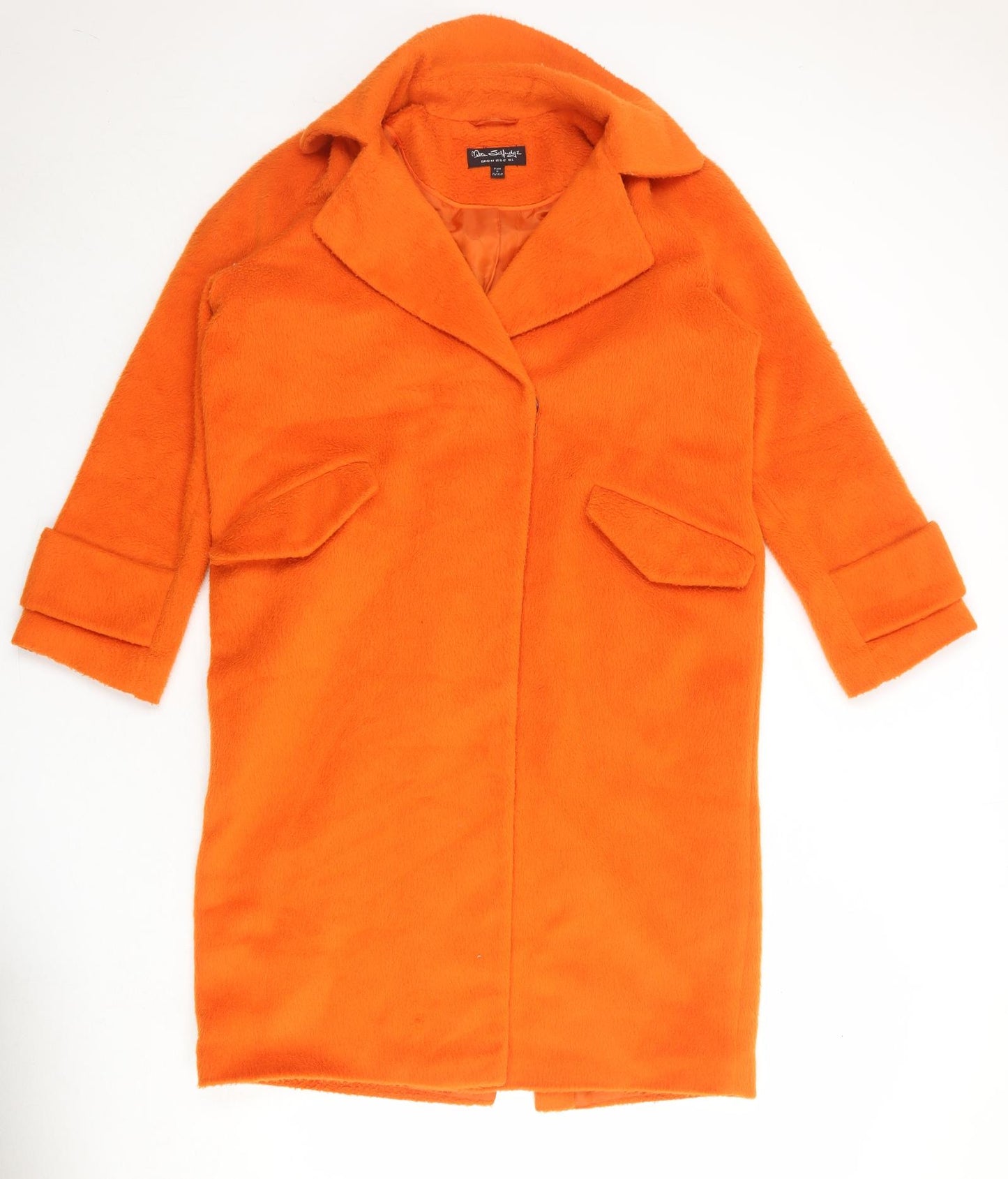 Miss Selfridge Womens Orange Overcoat Coat Size L Snap