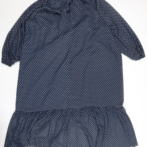 Marks and Spencer Womens Blue Polka Dot Polyester A-Line Size 16 Round Neck Tie