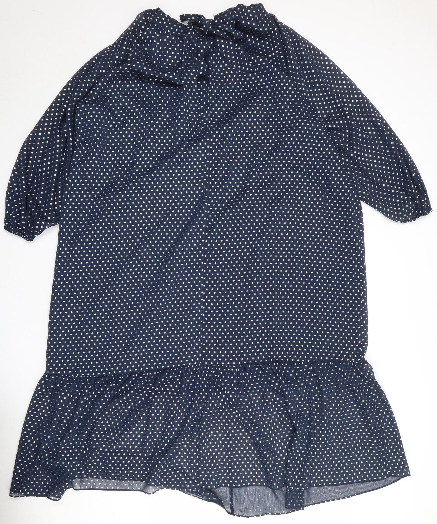 Marks and Spencer Womens Blue Polka Dot Polyester A-Line Size 16 Round Neck Tie