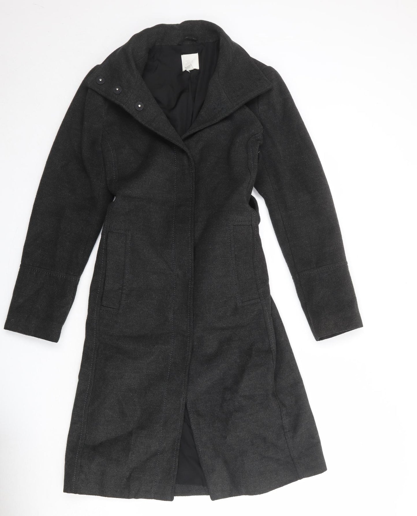 H&M Womens Black Overcoat Coat Size 10 Snap