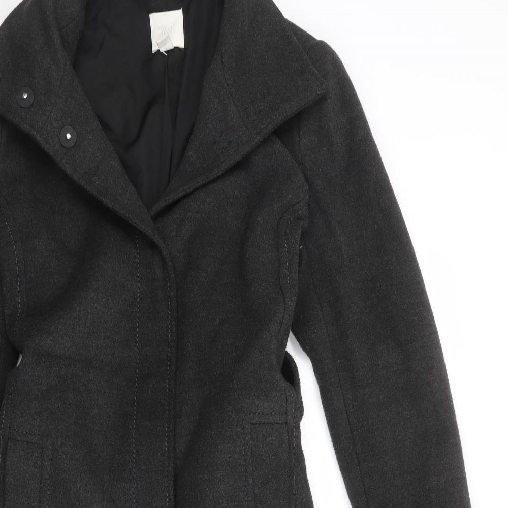 H&M Womens Black Overcoat Coat Size 10 Snap