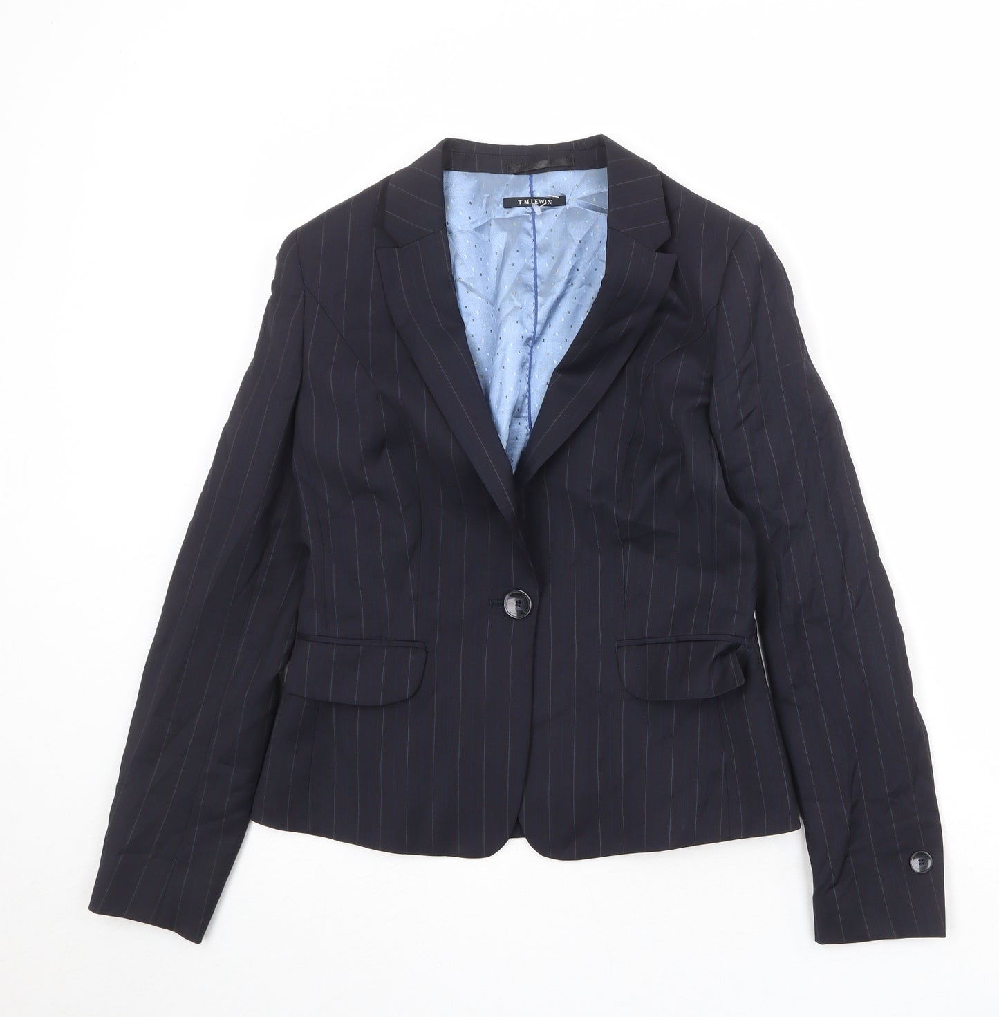 TM Lewin Womens Blue Pinstripe Wool Jacket Blazer Size 10