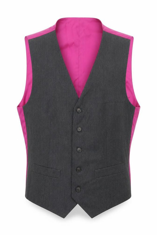 Front view of Marks & Spencer men’s grey polyester jacket suit waistcoat, size 38, regular