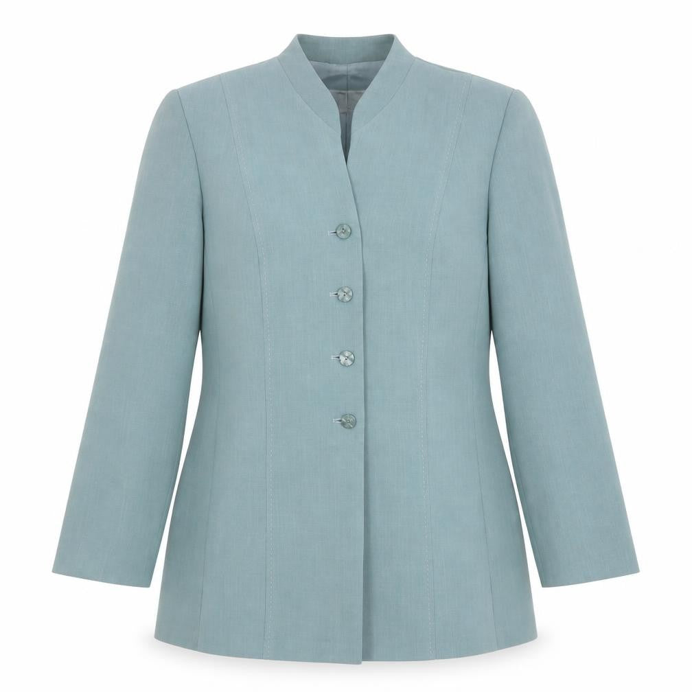 Front view of Gold women’s blue polyester jacket blazer, size UK 12