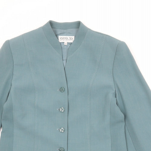 Gold Womens Blue Polyester Jacket Blazer Size 12