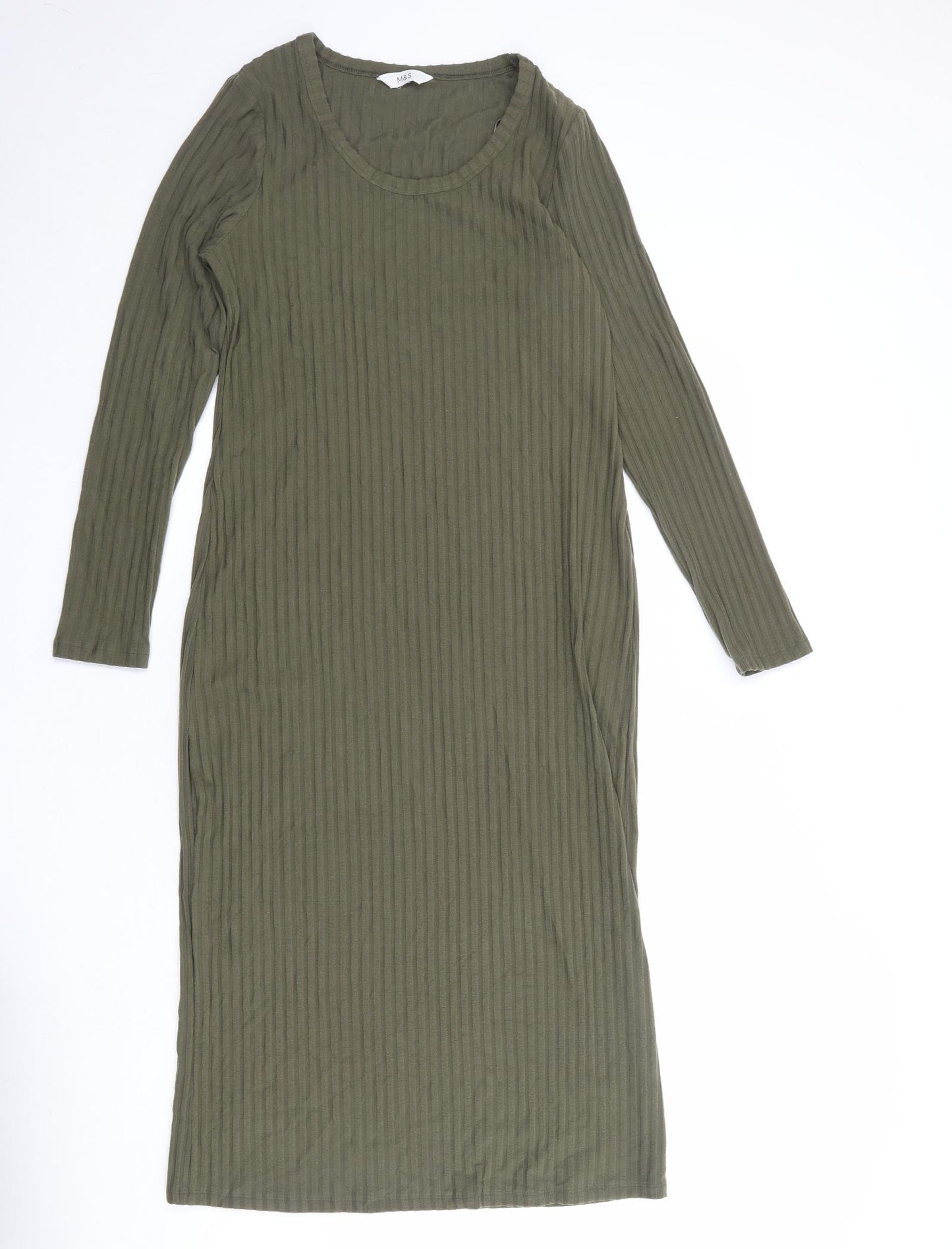 Marks and Spencer Womens Green Polyester Pencil Dress Size 12 Round Neck Pullover