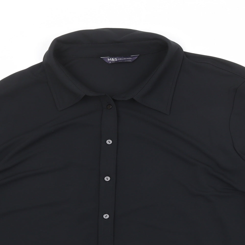 Marks and Spencer Womens Black Polyester Basic Button-Up Size 22 Collared