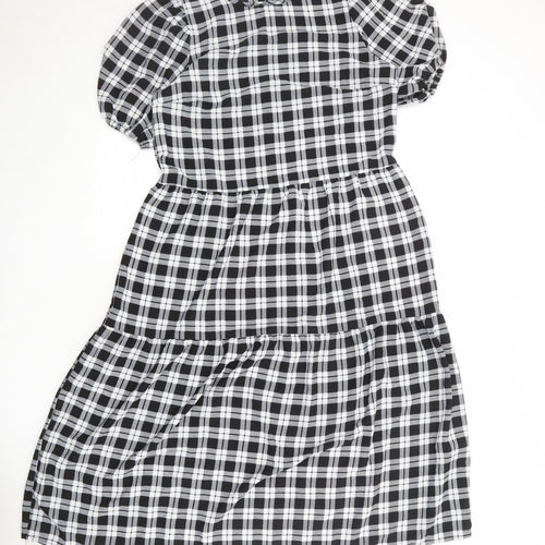 Divided by H&M Womens Black Plaid Polyester A-Line Size S Round Neck Button