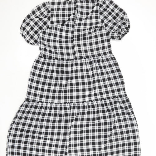 Divided by H&M Womens Black Plaid Polyester A-Line Size S Round Neck Button