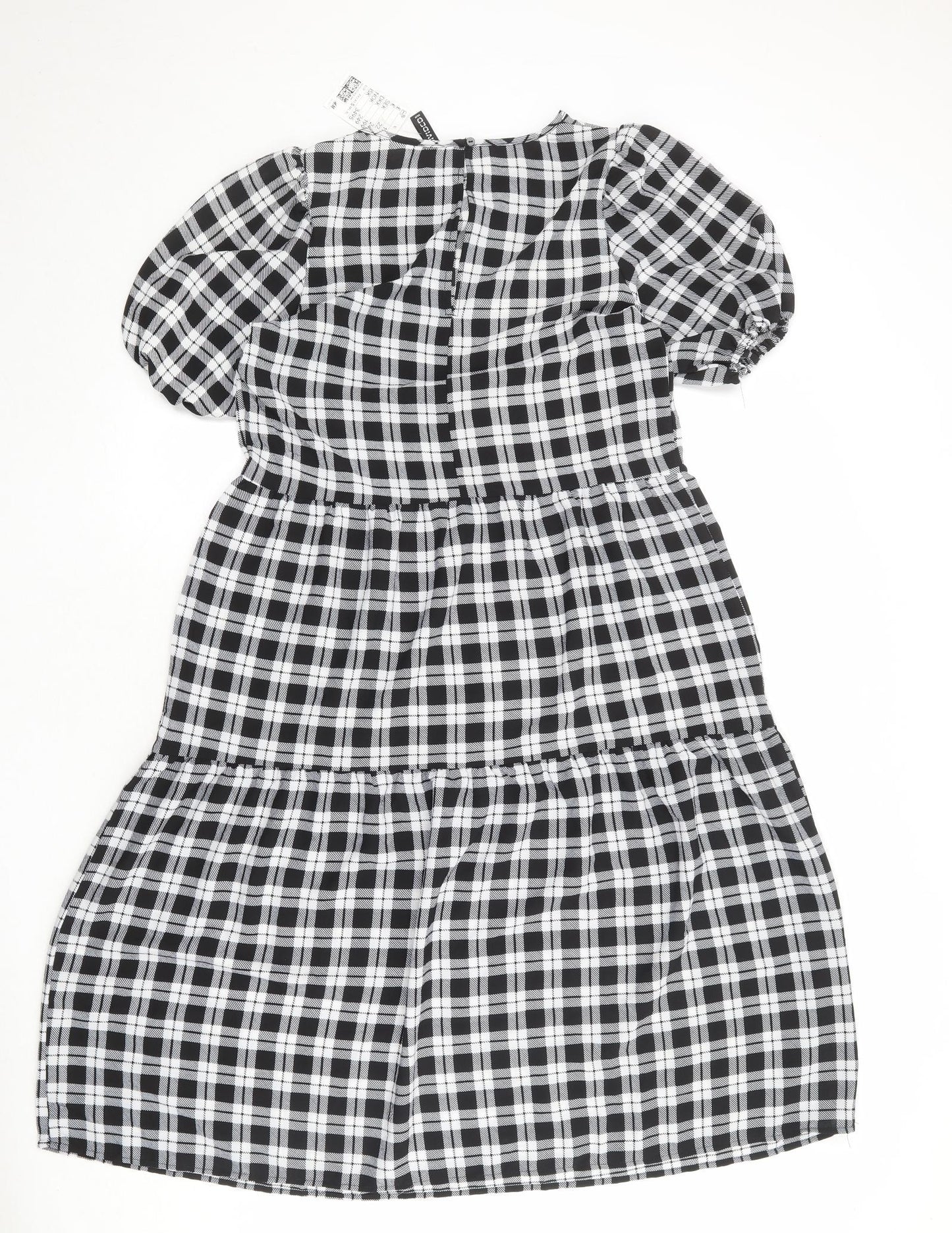 Divided by H&M Womens Black Plaid Polyester A-Line Size S Round Neck Button