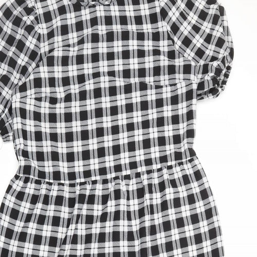 Divided by H&M Womens Black Plaid Polyester A-Line Size S Round Neck Button