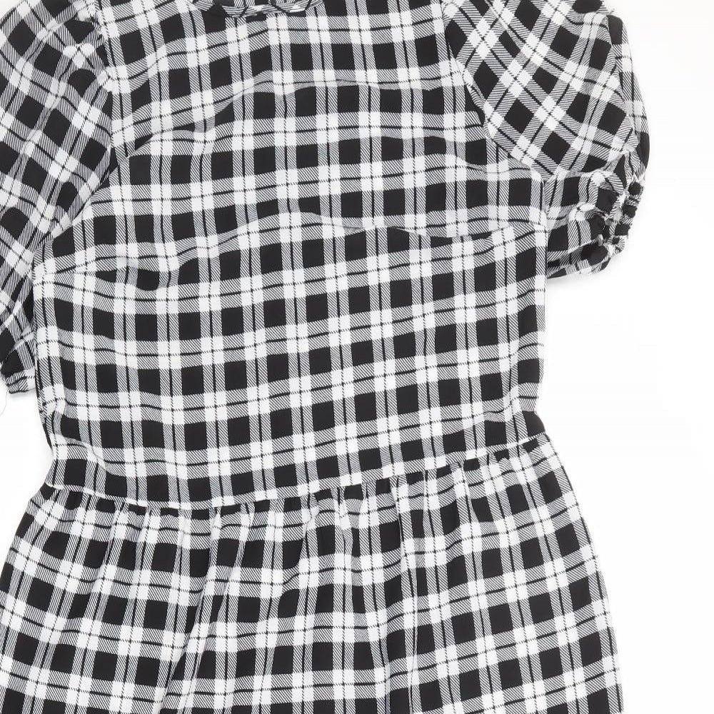 Divided by H&M Womens Black Plaid Polyester A-Line Size S Round Neck Button