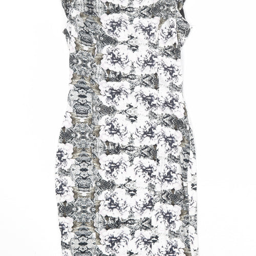 Miss Selfridge Womens Multicoloured Geometric Viscose Pencil Dress Size 6 Square Neck Pullover