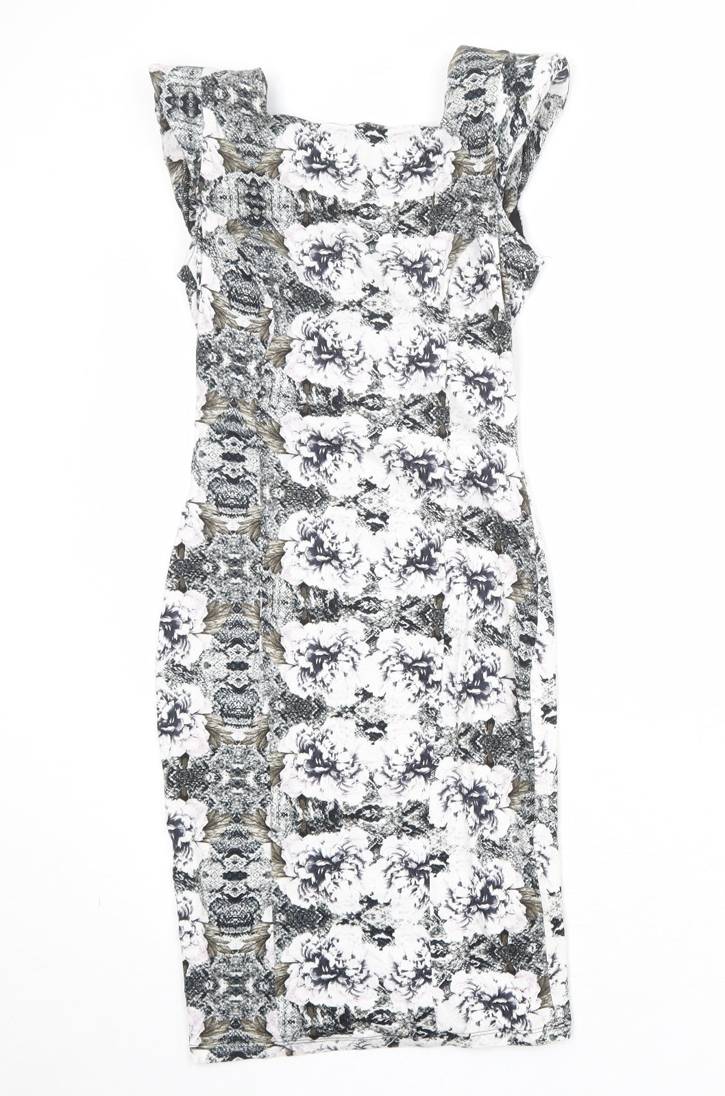 Miss Selfridge Womens Multicoloured Geometric Viscose Pencil Dress Size 6 Square Neck Pullover