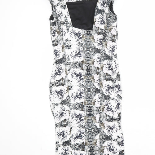 Miss Selfridge Womens Multicoloured Geometric Viscose Pencil Dress Size 6 Square Neck Pullover