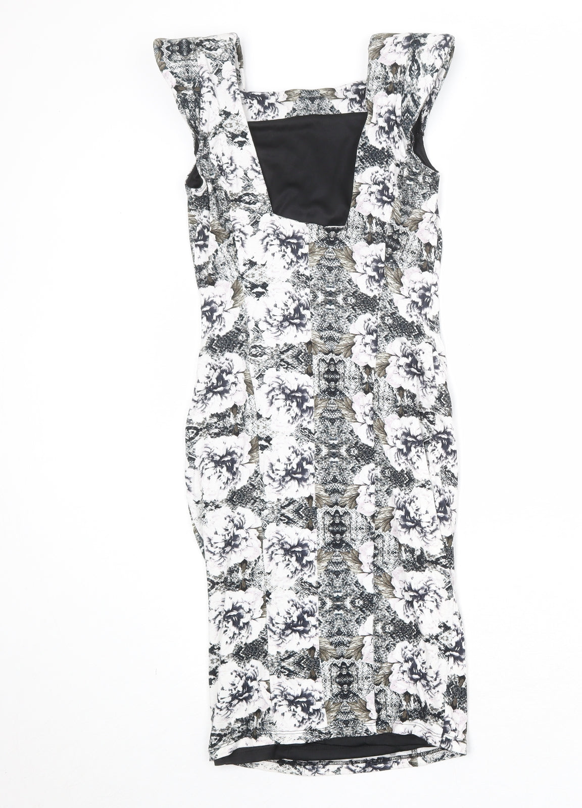 Miss Selfridge Womens Multicoloured Geometric Viscose Pencil Dress Size 6 Square Neck Pullover