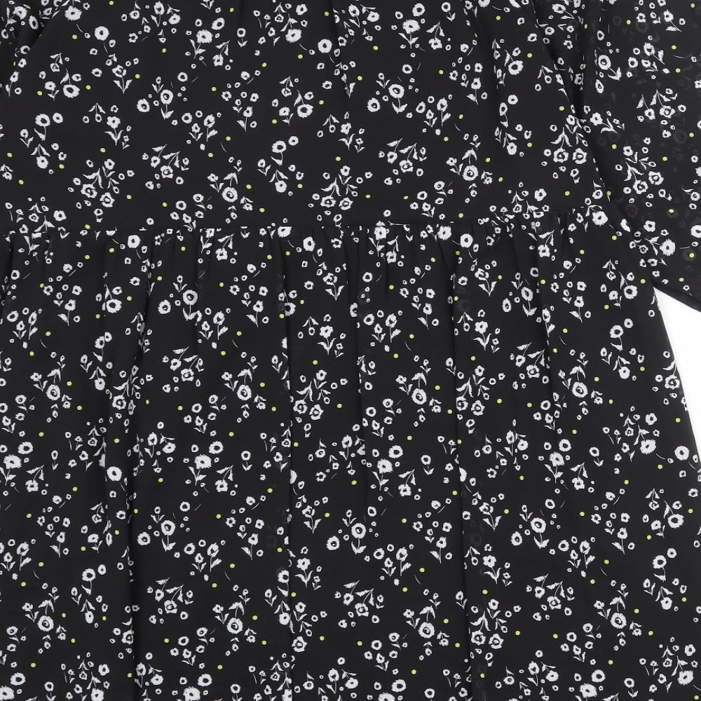Marks and Spencer Womens Black Floral Polyester A-Line Size 18 Round Neck Tie