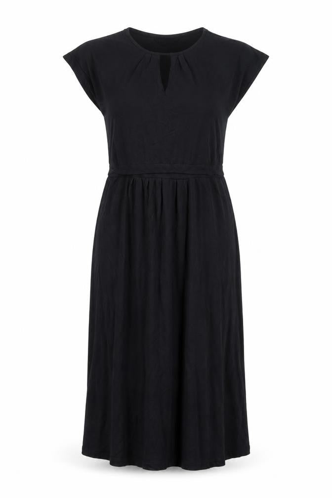 Front view of JoJo Maman Bébé women’s black viscose a-line, size S, round neck pullover