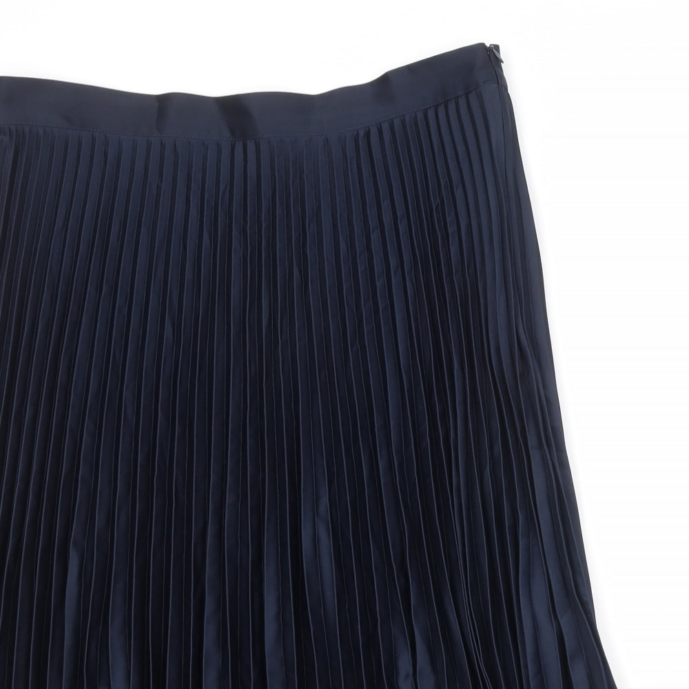 Marks and Spencer Womens Blue Polyester Pleated Skirt Size 18 Zip