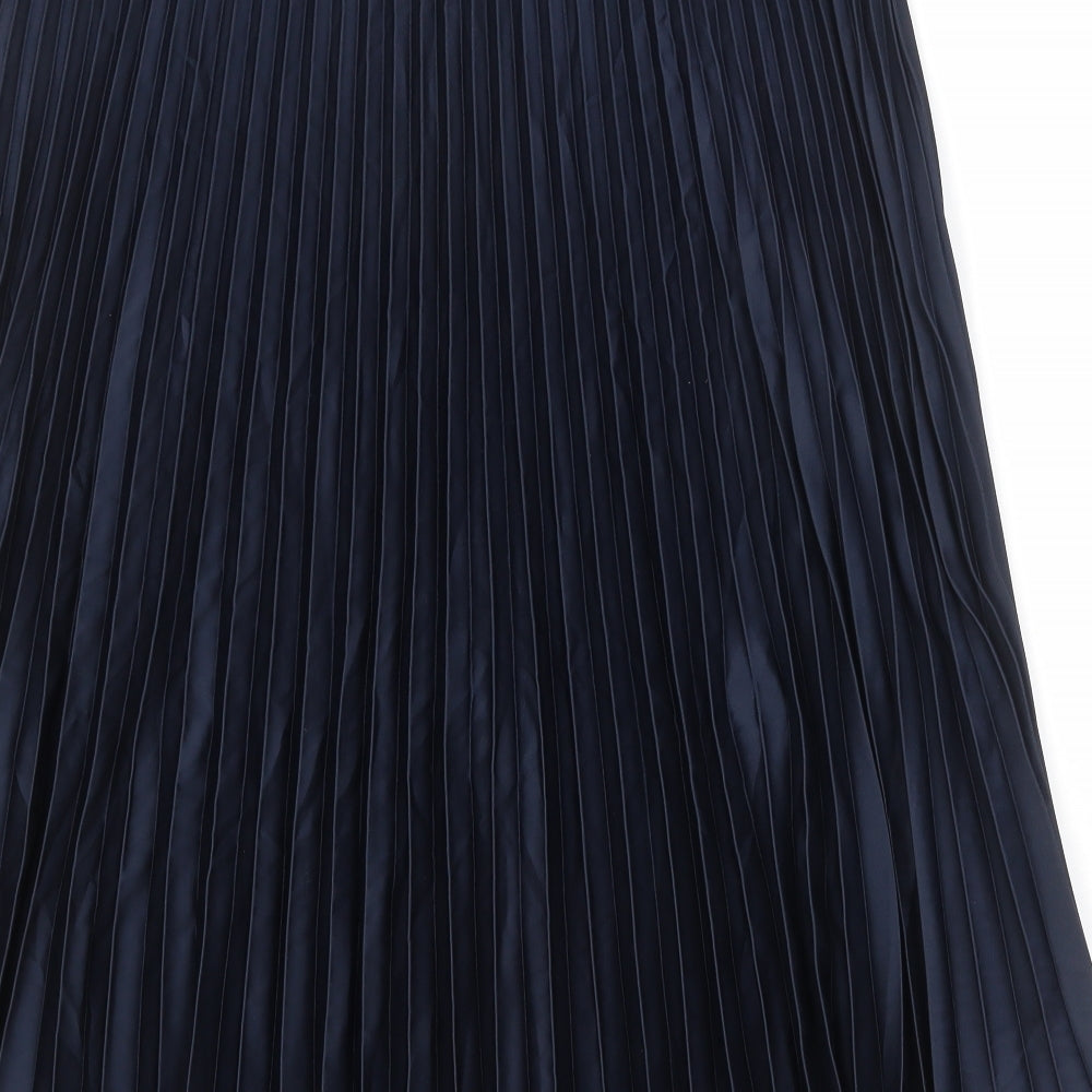 Marks and Spencer Womens Blue Polyester Pleated Skirt Size 18 Zip