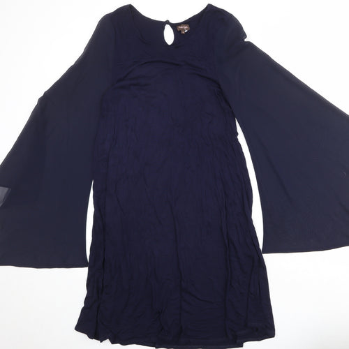 Phase Eight Womens Blue Viscose A-Line Size 12 Round Neck Button - Bat Wing Sleeve