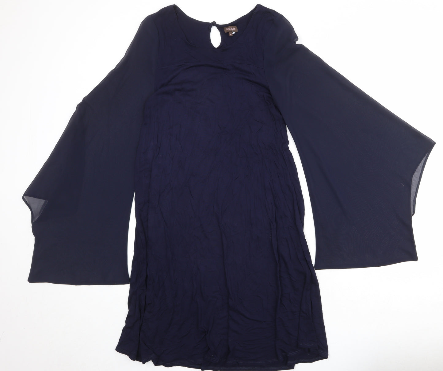Phase Eight Womens Blue Viscose A-Line Size 12 Round Neck Button - Bat Wing Sleeve