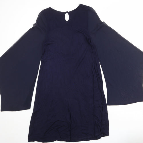 Phase Eight Womens Blue Viscose A-Line Size 12 Round Neck Button - Bat Wing Sleeve