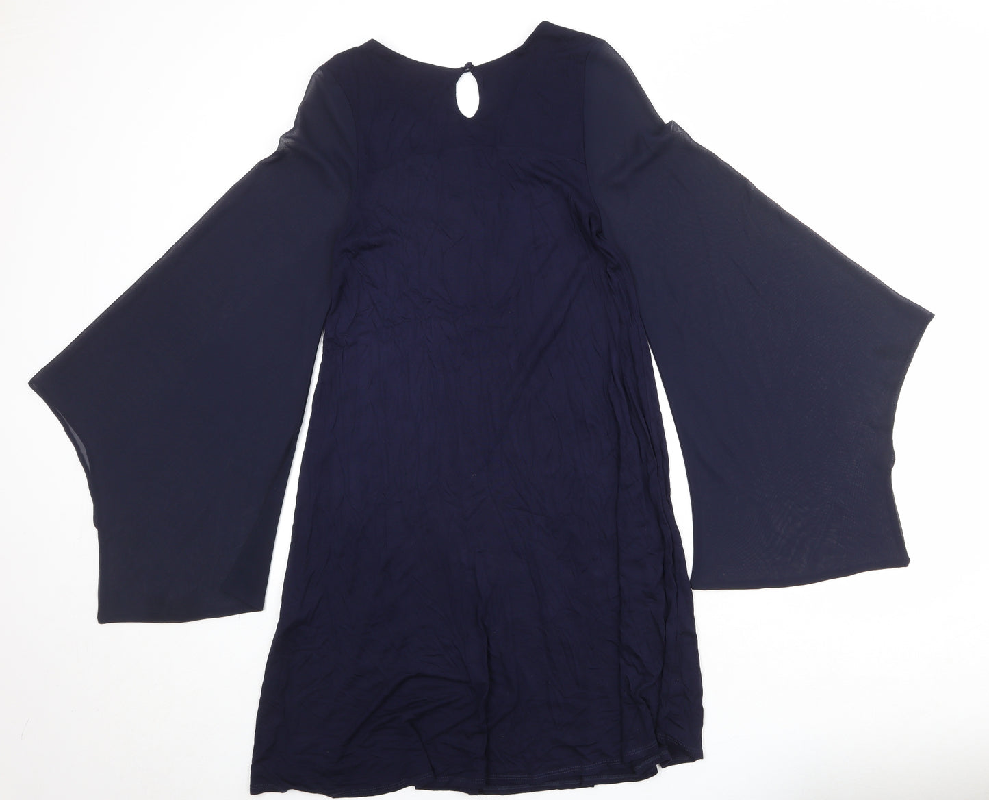 Phase Eight Womens Blue Viscose A-Line Size 12 Round Neck Button - Bat Wing Sleeve
