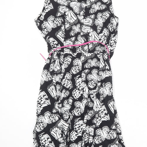 Wallis Womens Black Geometric Viscose A-Line Size 10 Round Neck Zip - Butterfly