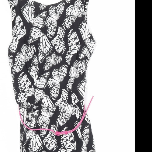 Wallis Womens Black Geometric Viscose A-Line Size 10 Round Neck Zip - Butterfly