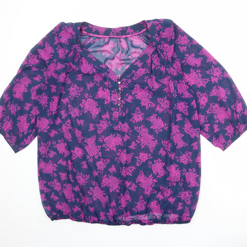 Per Una Womens Purple Geometric Polyester Basic Blouse Size 18 V-Neck