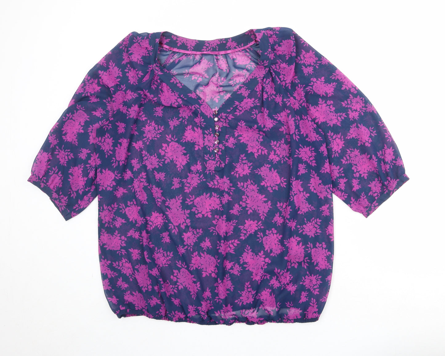 Per Una Womens Purple Geometric Polyester Basic Blouse Size 18 V-Neck