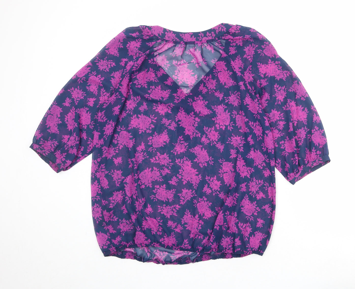 Per Una Womens Purple Geometric Polyester Basic Blouse Size 18 V-Neck